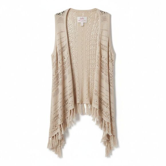 Justice Other - Justice Girls Crochet Fringe Vest – Size 8/10, Beige, Pre-Owned